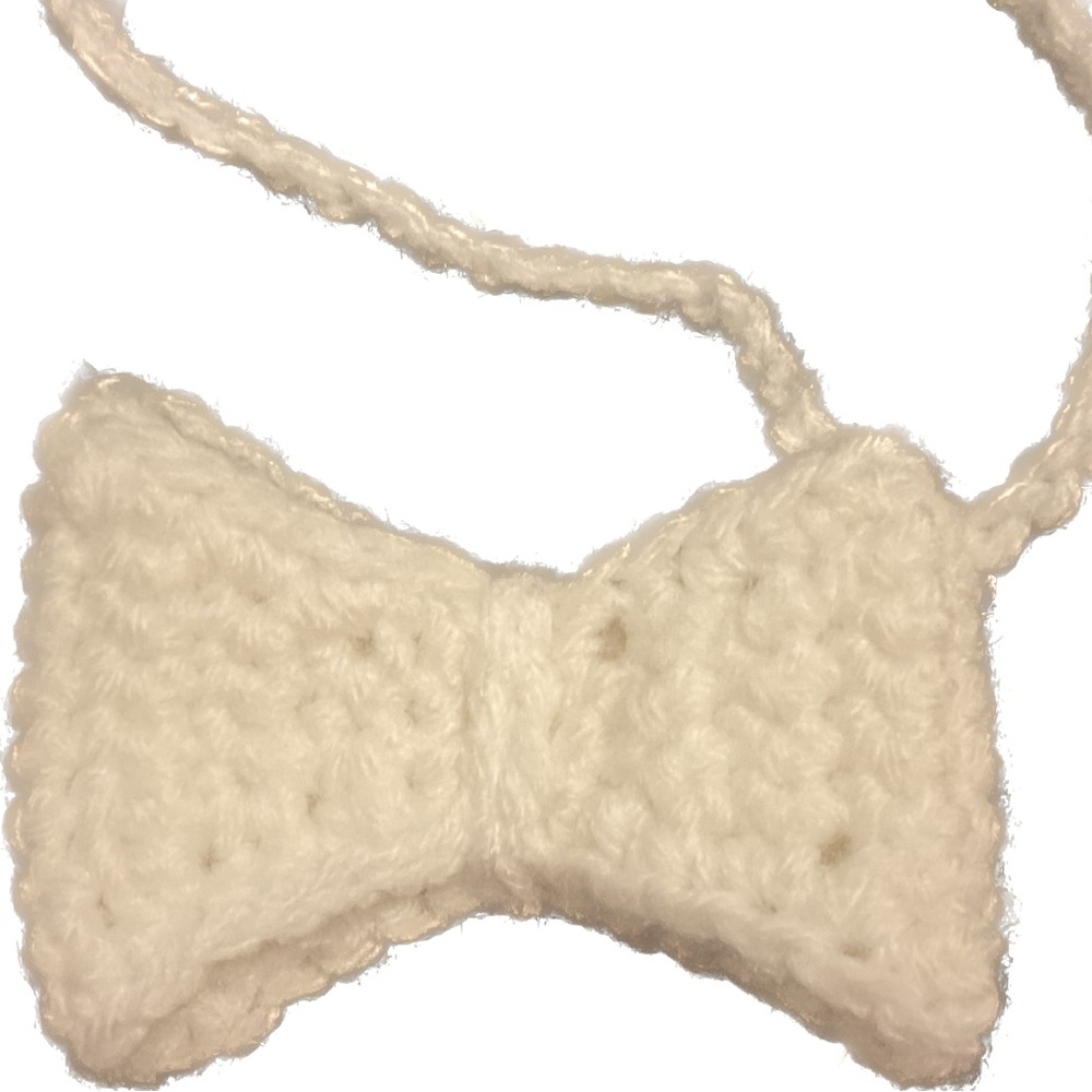 White Handmade Bow bag charm keychain Christmas ornament crochet coquette girly